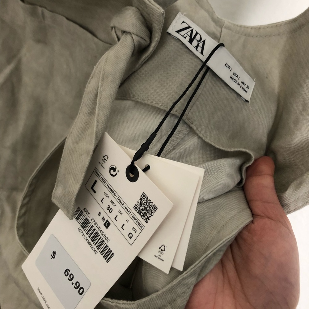 NWT Zara Grey Linen Pocket Wide Leg Jumpsuit - Picture 7 of 8